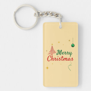 Elegant Merry Christmas Tree Holiday Design Keychain