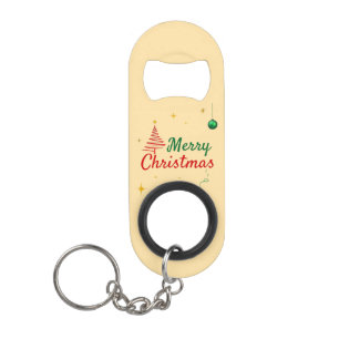 Elegant Merry Christmas Tree Holiday Design Keychain Bottle Opener