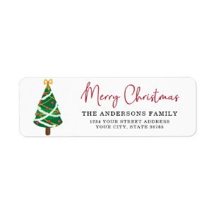 Elegant Merry Christmas Tree Return Address Label