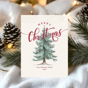 Elegant Merry Christmas Tree Script Business Logo Holiday Card