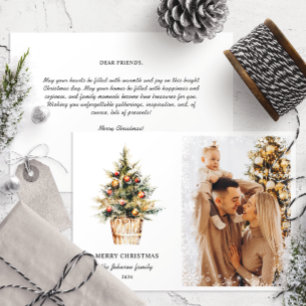 Elegant Merry Christmas Tree Snowflakes One Photo Holiday Card