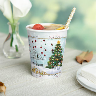 Elegant Merry Christmas Tree with Red berries Boll Paper Cups