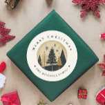 Elegant Merry Christmas Warm Gold Pine Forest Classic Round Sticker<br><div class="desc">Add a touch of elegance to your holiday gifts and stationery with this Merry Christmas sticker featuring a warm gold pine forest design. Perfect for sealing envelopes or decorating presents,  it's a chic and festive finishing touch!</div>
