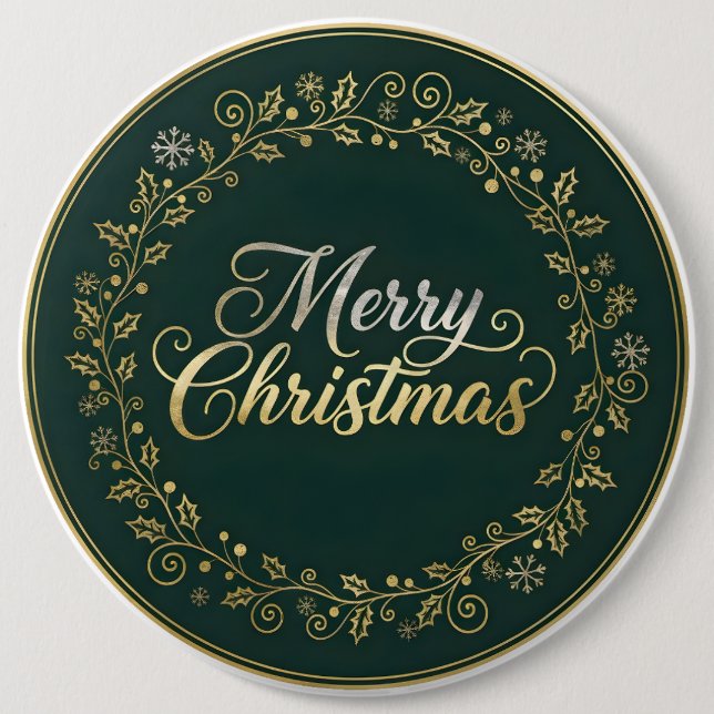 Elegant Merry Christmas Wreath 6 Inch Round Button (Front)