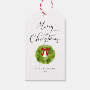 Elegant Merry Christmas Wreath  Gift Tags