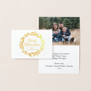 Elegant Merry Christmas Wreath Holly Family PHOTO Foil Card