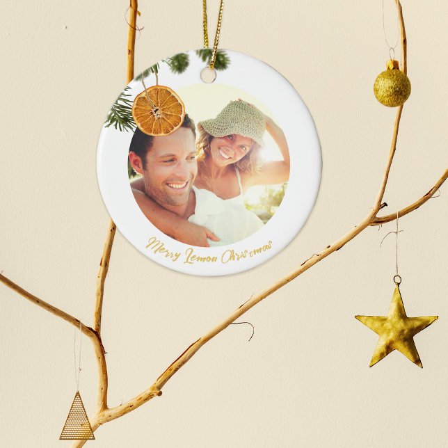 Elegant Merry Lemon Christmas Citrus Modern Photo Ceramic Ornament (Creator Uploaded)