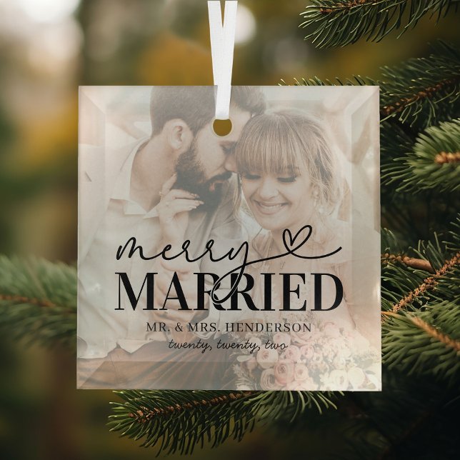 Elegant Merry Married Couple Christmas Glass Ornament (Creator Uploaded)