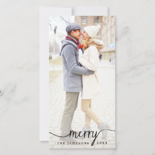 Elegant Merry White Overlay Holiday Photo Card