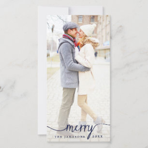 Elegant Merry White Overlay Holiday Photo Card