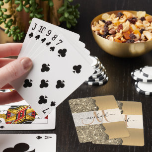 Elegant Metal Gold Brushed   Custom Monogram Name  Playing Cards