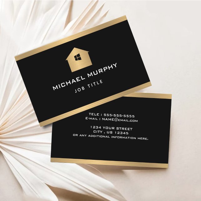 Elegant Metal Gold Brushed Home Logo Business Card (Elegant Metal Gold Brushed Home Logo Business Card)