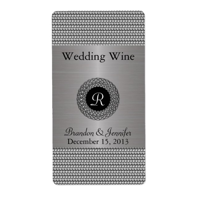 Elegant Metal Look Wedding Mini Wine Labels (Front)