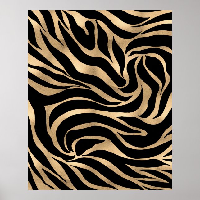 Elégant métal or Zèbre noir Poster de animal (Devant)