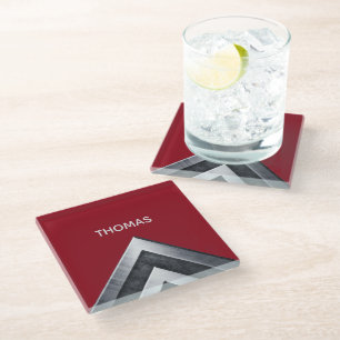 Elegant Metal Pattern Monogrammed Glass Coaster