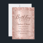 Elegant Metal Rose Gold Glitter 40th Birthday  Invitation<br><div class="desc">Modern elegant rose gold metallic and glitter 40th birthday party invitations. This adult girly card design features stylish handwritten calligraphy script,  blush pink or rose gold faux brushed metallic background with loose glam glitter frame around. Easy to personalize,  perfect for any age.</div>