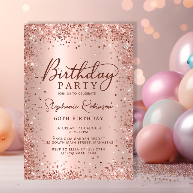 Elegant Metal Rose Gold Glitter 60th Birthday  Invitation (Creator Uploaded)