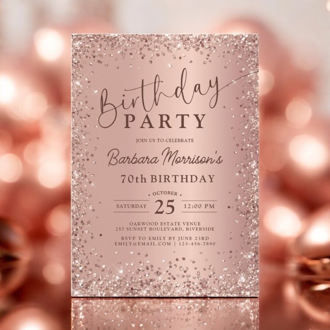 Elegant Metal Rose Gold Glitter 70th Birthday Chic Invitation (Creator Uploaded)