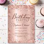 Elegant Metal Rose Gold Glitter 80th Birthday  Invitation<br><div class="desc">Modern elegant rose gold metallic and glitter 80th birthday party invitations. This adult girly card design features stylish handwritten calligraphy script,  blush pink or rose gold faux brushed metallic background with loose glam glitter frame around. Easy to personalize,  perfect for any age.</div>