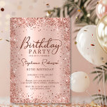 Elegant Metal Rose Gold Glitter 80th Birthday  Invitation<br><div class="desc">Modern elegant rose gold metallic and glitter 80th birthday party invitations. This adult girly card design features stylish handwritten calligraphy script,  blush pink or rose gold faux brushed metallic background with loose glam glitter frame around. Easy to personalize,  perfect for any age.</div>