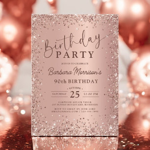 Elegant Metal Rose Gold Glitter 90th Birthday Chic Invitation