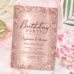 Elegant Metal Rose Gold Glitter 90th Birthday  Invitation<br><div class="desc">Elegant modern rose gold metallic and glitter 90th birthday party invitations. This adult girly card design features stylish handwritten calligraphy script,  blush pink or rose gold faux brushed metallic background with loose glam glitter frame around. Easy to personalize,  perfect for any age.</div>