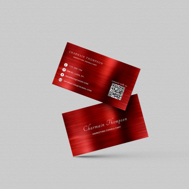 Elegant Metal Rubi Red QR Code Connect with us Business Card (Creator Uploaded)
