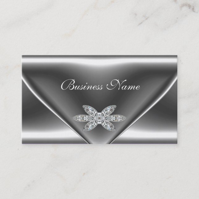 Elegant Metal Silver Diamond Jewel Business Card (Front)