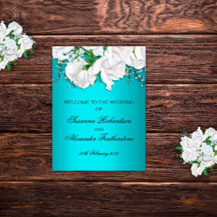 Elegant Metallic Aqua and White Roses Wedding Poster