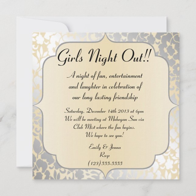 Elegant Metallic Beige Girls Night Out Invitation (Front)