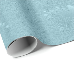 Elegant metallic blue Christmas floral pattern Wrapping Paper