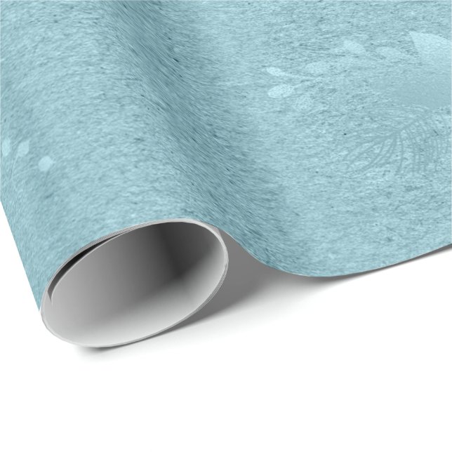 Elegant metallic blue Christmas floral pattern Wrapping Paper (Roll Corner)