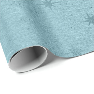 Elegant metallic blue Christmas star pattern Wrapping Paper