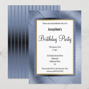 ELEGANT METALLIC BLUE GOLD PATTERN BIRTHDAY 2 INVITATION