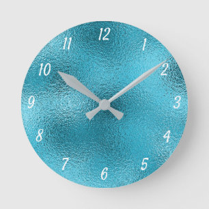 Elegant Metallic Blue Silver Decorative  Round Clock