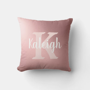 Elegant Metallic Blush Pink White Monogram Name Throw Pillow