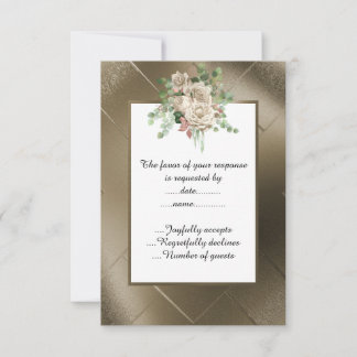 ELEGANT METALLIC BRONZE CREAM FLORAL CUSTOM RSVP