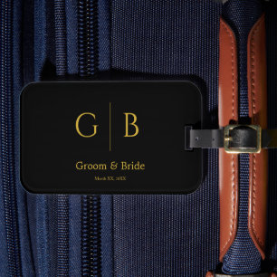 Elegant Metallic Gold Black Custom Wedding Luggage Tag
