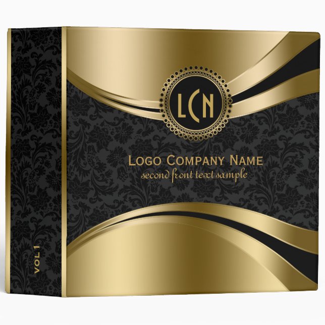 Elegant Metallic Gold & Black Damasks Binder (Front/Spine)