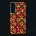 Elegant Metallic Gold Damasks Pattern On Dark Red Samsung Galaxy Case<br><div class="desc">Metallic gold texture print,  vintage floral damasks with a custom dark red background. Customizable monogram.</div>