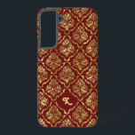 Elegant Metallic Gold Damasks Pattern On Dark Red Samsung Galaxy Case<br><div class="desc">Metallic gold texture print,  vintage floral damasks with a custom dark red background. Customizable monogram.</div>