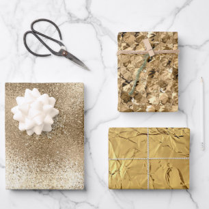 Elegant Metallic Gold Glitter Foil Christmas  Wrapping Paper Sheet