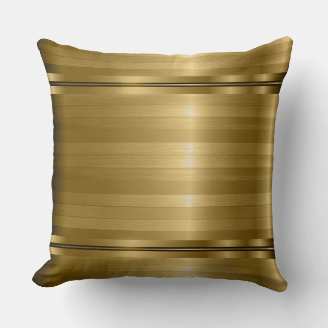 Elegant Metallic Gold Stripes Throw Pillow (Front)