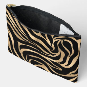 Elegant Metallic Gold Zebra Black Animal Print Accessory Pouch