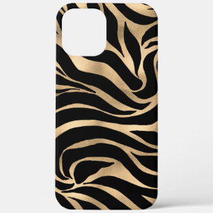 Elegant Metallic Gold Zebra Black Animal Print iPhone 12 Pro Max Case