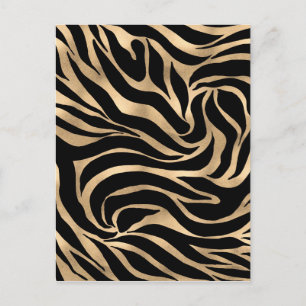 Elegant Metallic Gold Zebra Black Animal Print Holiday Postcard