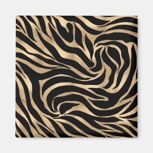Elegant Metallic Gold Zebra Black Animal Print Magnet