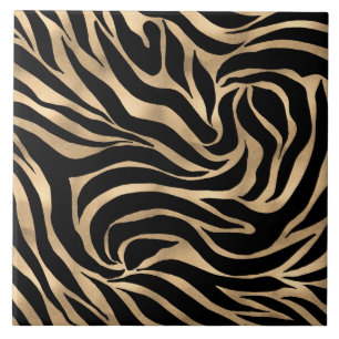 Elegant Metallic Gold Zebra Black Animal Print Tile