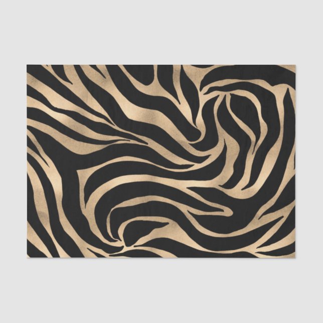Elegant Metallic Gold Zebra Black Animal Print Tissue Paper (Front)