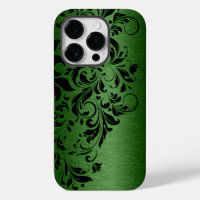 Elegant Metallic Green & Black Floral Lace